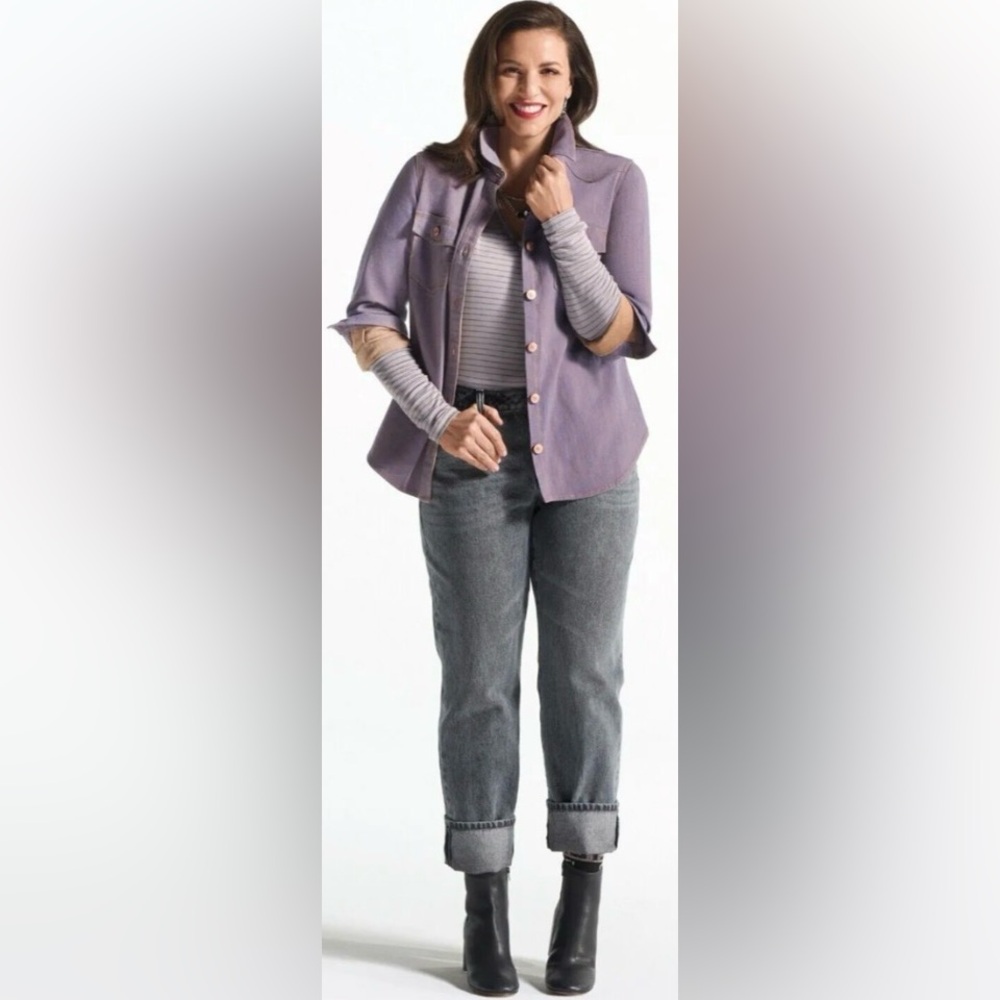 CAbi Plum Tee striped long sleeve size medium